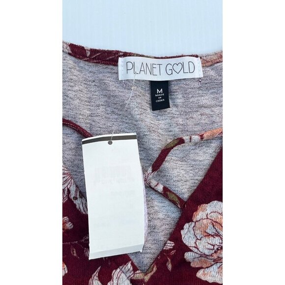 PLANET GOLD Women's Red Zinfandel Floral Long Sleeve Dress Size M Crisscross V-N - Picture 9 of 14